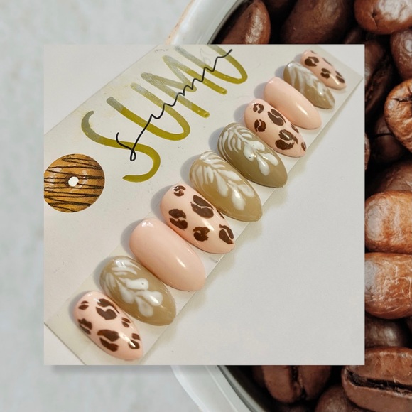 HANDPAINTED LATTE & COFFEE GEL PRESS-ON NAILS